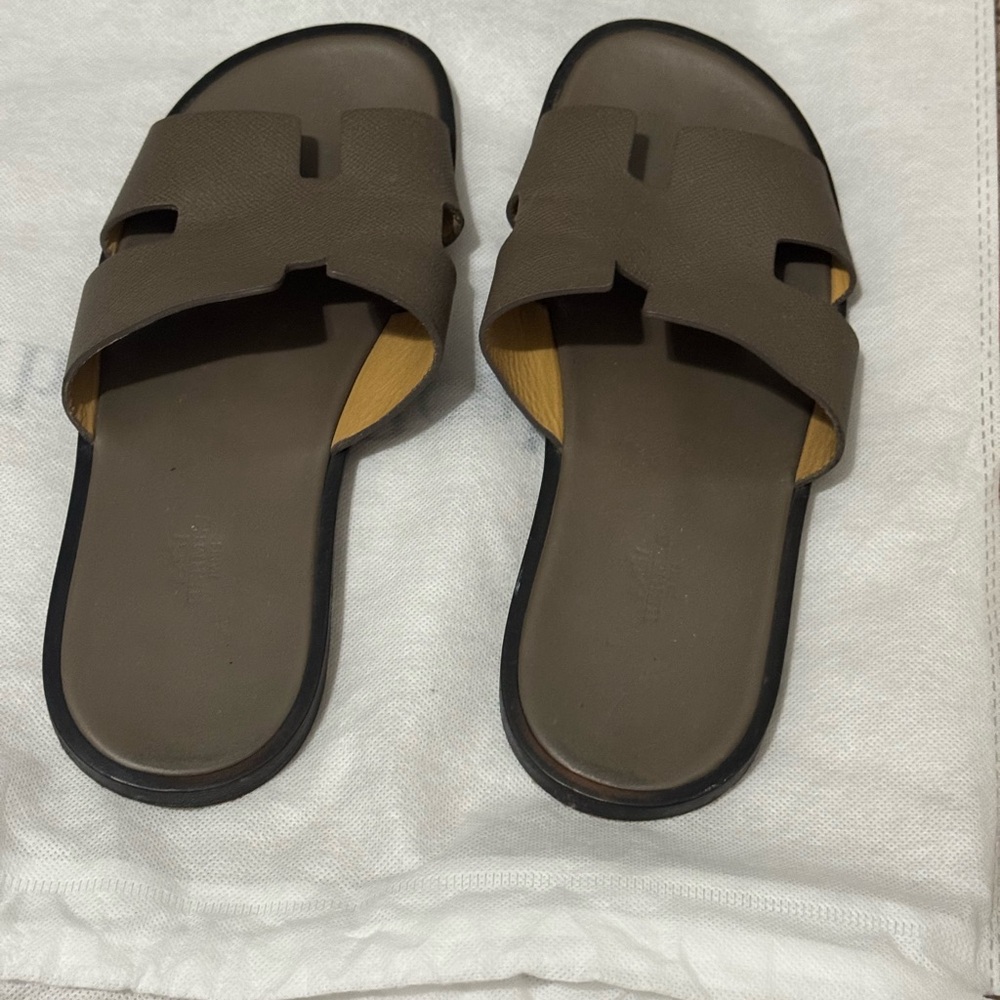 Hermes Taupe Slide Sandals